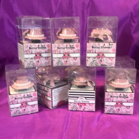 NWT Set of 10 Parisian pink hat & pearls glam wine bottle stopper party favors - Picture 10 of 10